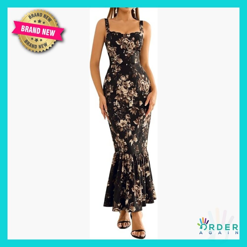 Floral Maxi Dress Square Neck Boho Elegant Wedding Guest Summer Sundress
